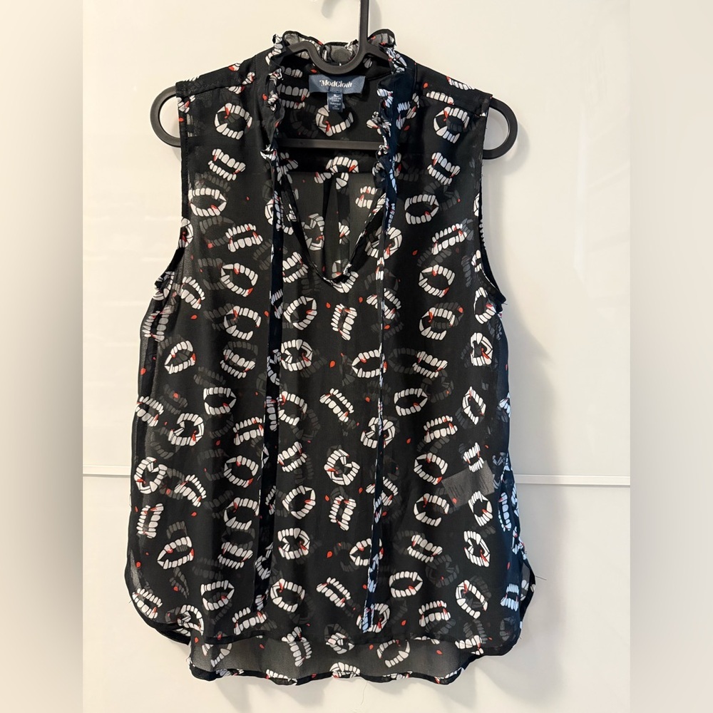 Modcloth Halloween Vampire Black and White Patterned Blouse